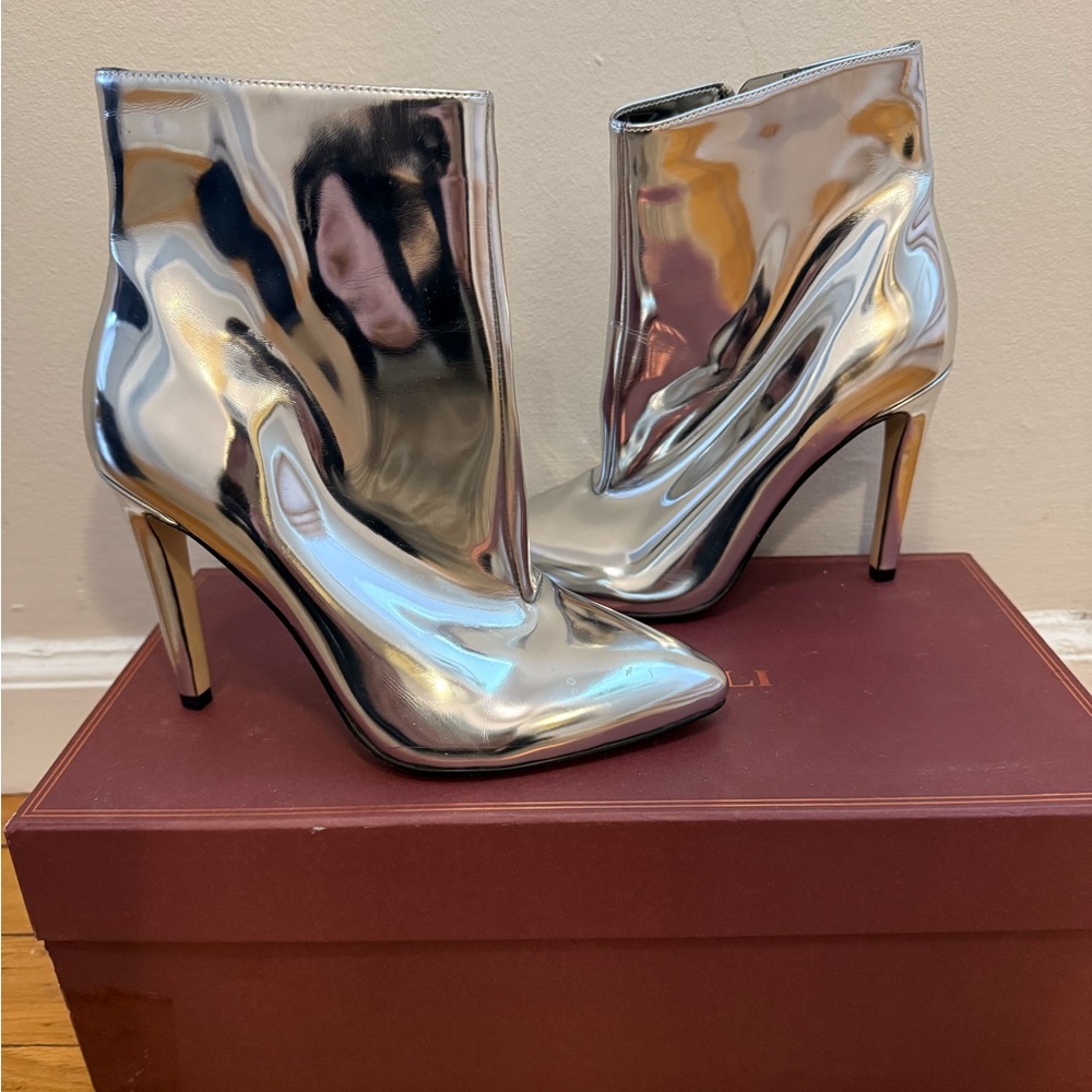 PURE NAVY - Sleek Silver High Heel Ankle Boots